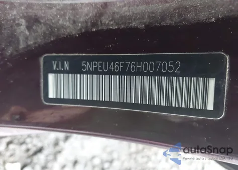 2006 Hyundai Sonata Gls V6/Lx V6 z USA, uszkodzony, nr VIN 5NPEU46F76H007052